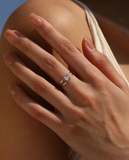 Double band pear moissanite ring in 925 sterling silver