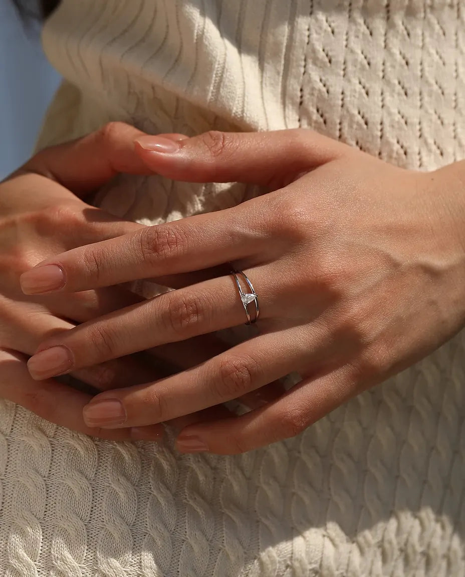 Double band pear moissanite ring in 925 sterling silver