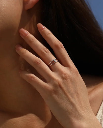 Double band pear moissanite ring in 925 sterling silver