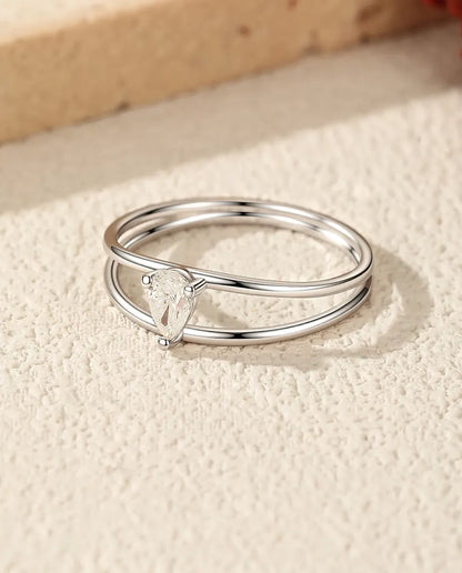 Double band pear moissanite ring in 925 sterling silver