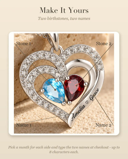 How to personalize the necklace with two birthstones and two names