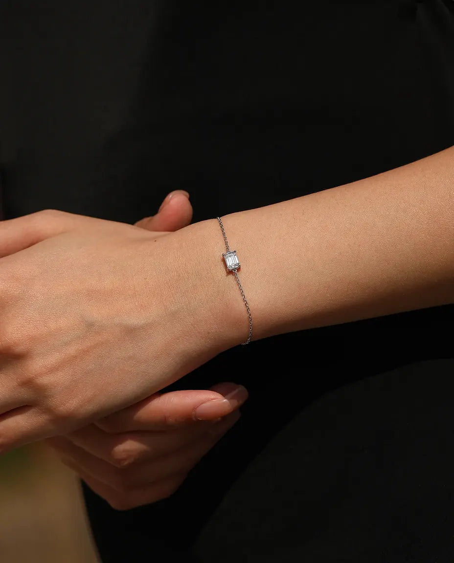 Emerald cut moissanite bracelet, 1ct D color, 925 sterling silver