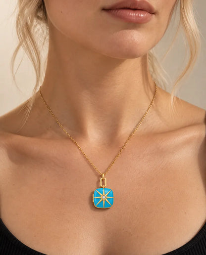 Personalized Enamel Photo Locket Necklace That Holds 2 Pictures worn on a model