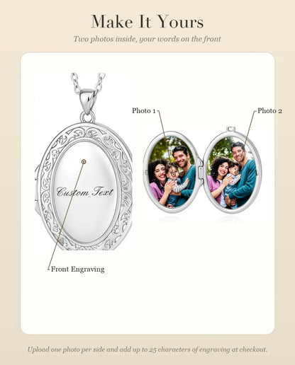 How to personalize the oval photo locket with two photos and engraving