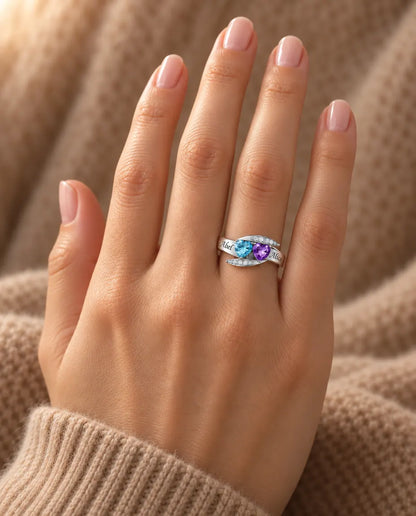 2 Birthstone Name Ring - worn on the hand