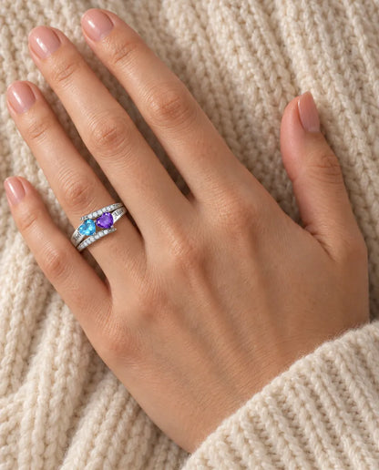 2 Birthstone Name Ring - worn on the hand, close-up