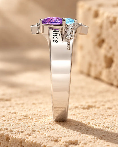 2 Birthstone Name Ring - side profile of the setting