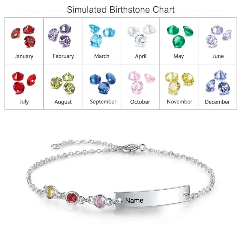 Engraved Bar Personalized Birthstone Bracelet