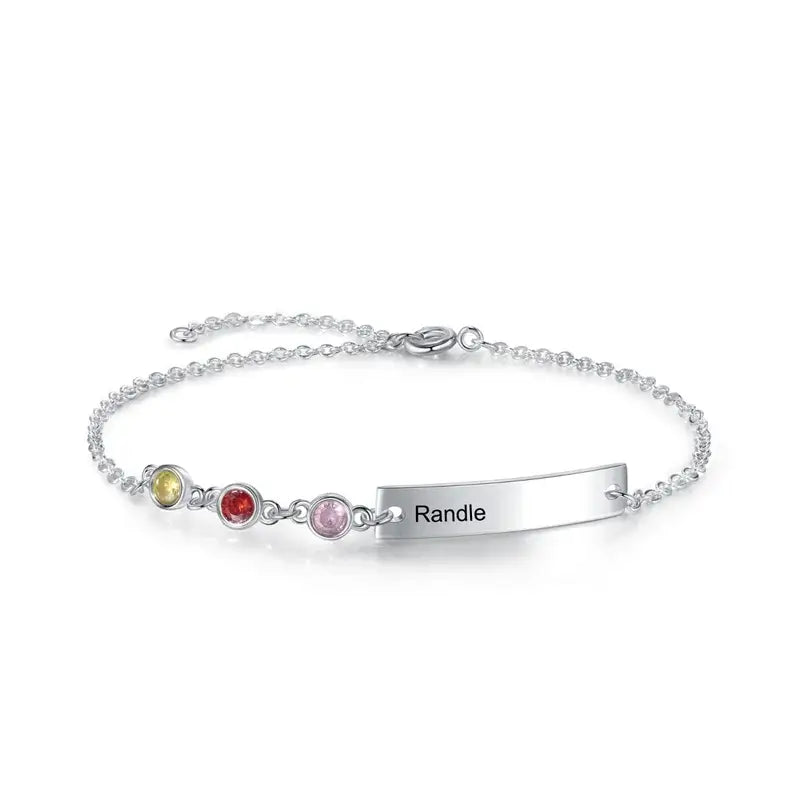 Engraved Bar Personalized Birthstone Bracelet