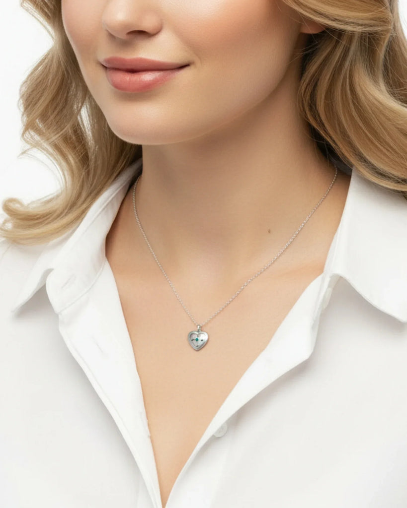 Engraved Heart Locket Necklace with Birthstone and Photo in 925 Sterling Silver