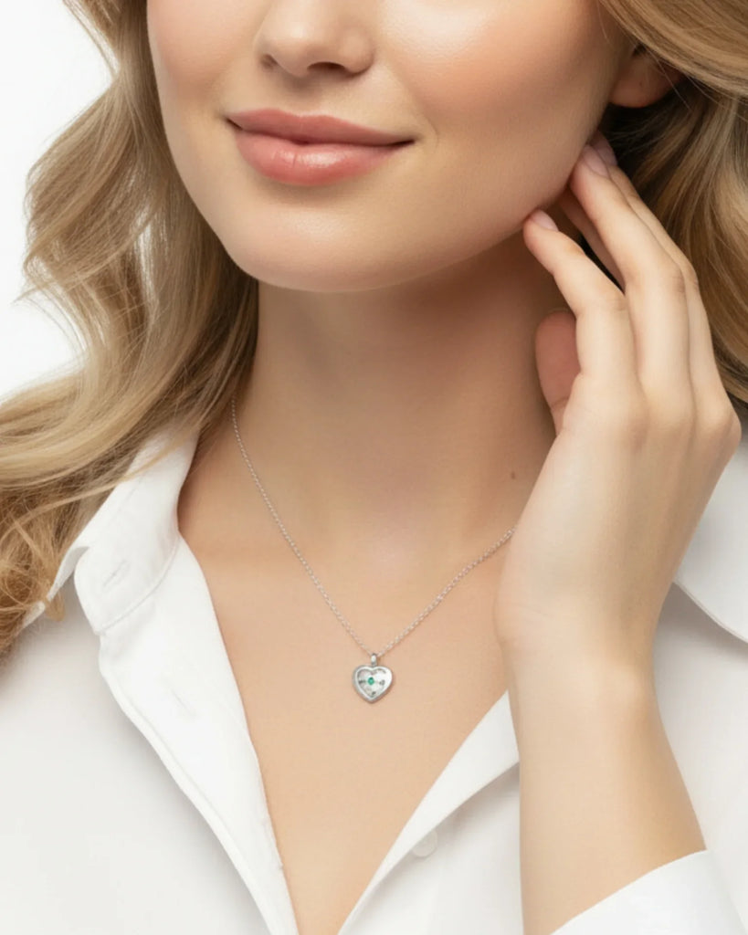 Engraved Heart Locket Necklace with Birthstone and Photo in 925 Sterling Silver