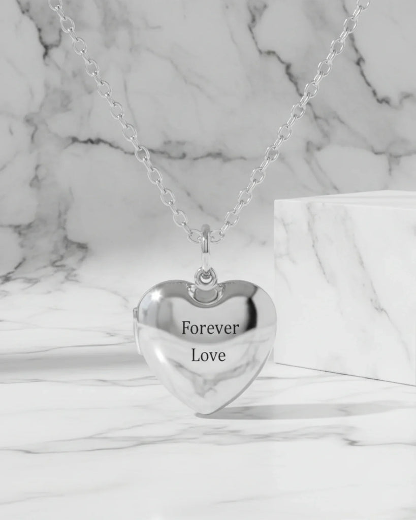 Engraved Heart Locket Necklace with Birthstone and Photo in 925 Sterling Silver