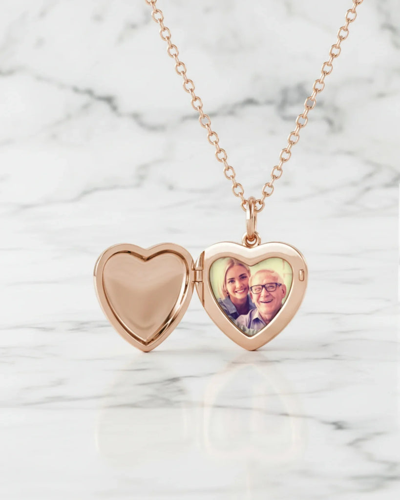 Engraved Heart Locket Necklace with Birthstone and Photo in 925 Sterling Silver