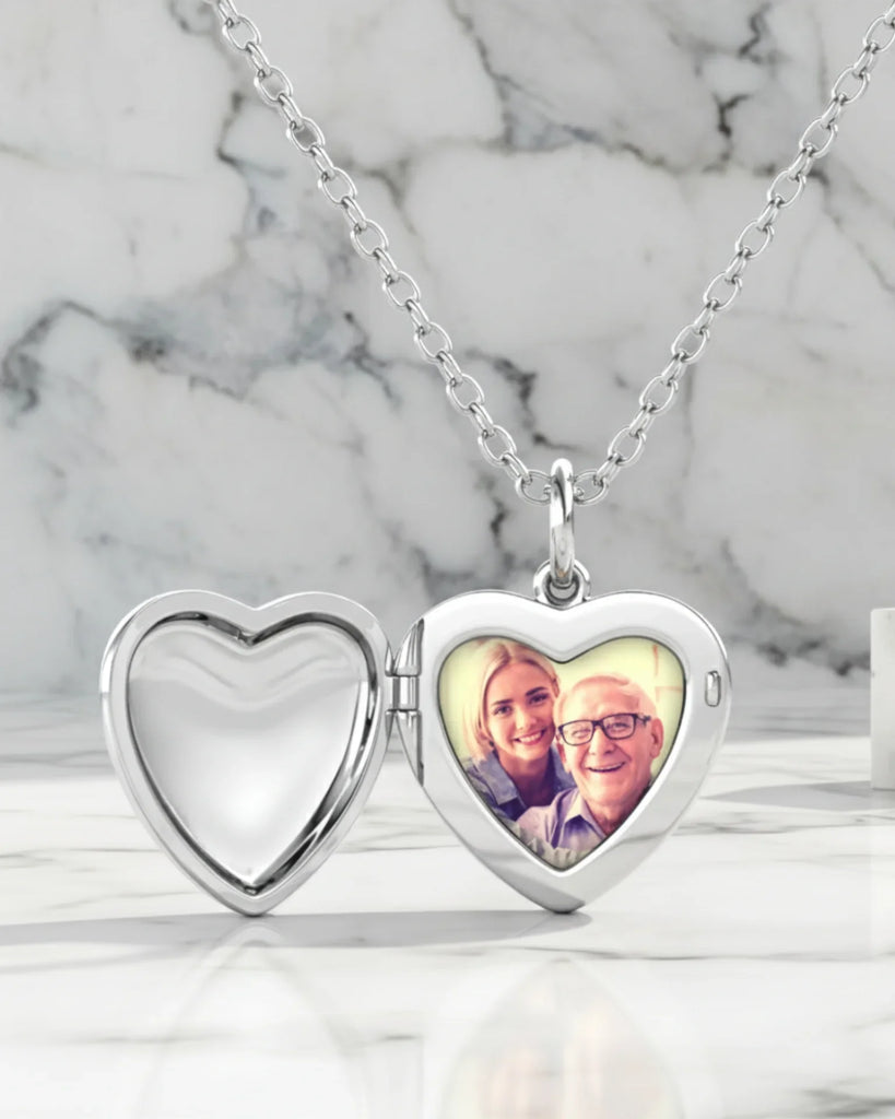 Engraved Heart Locket Necklace with Birthstone and Photo in 925 Sterling Silver