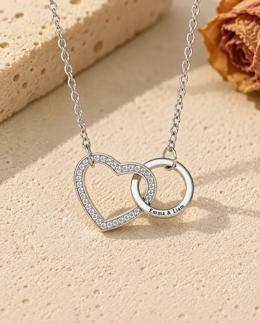 Interlocking Heart Necklace - front view in silver