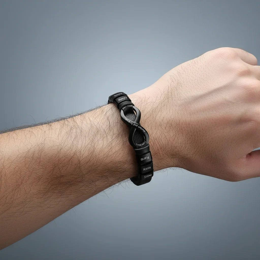 Engraved Leather Bracelet for Men with Personalized 2-6 Names