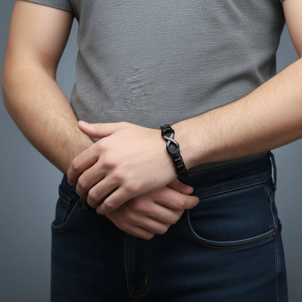 Engraved Leather Bracelet for Men with Personalized 2-6 Names