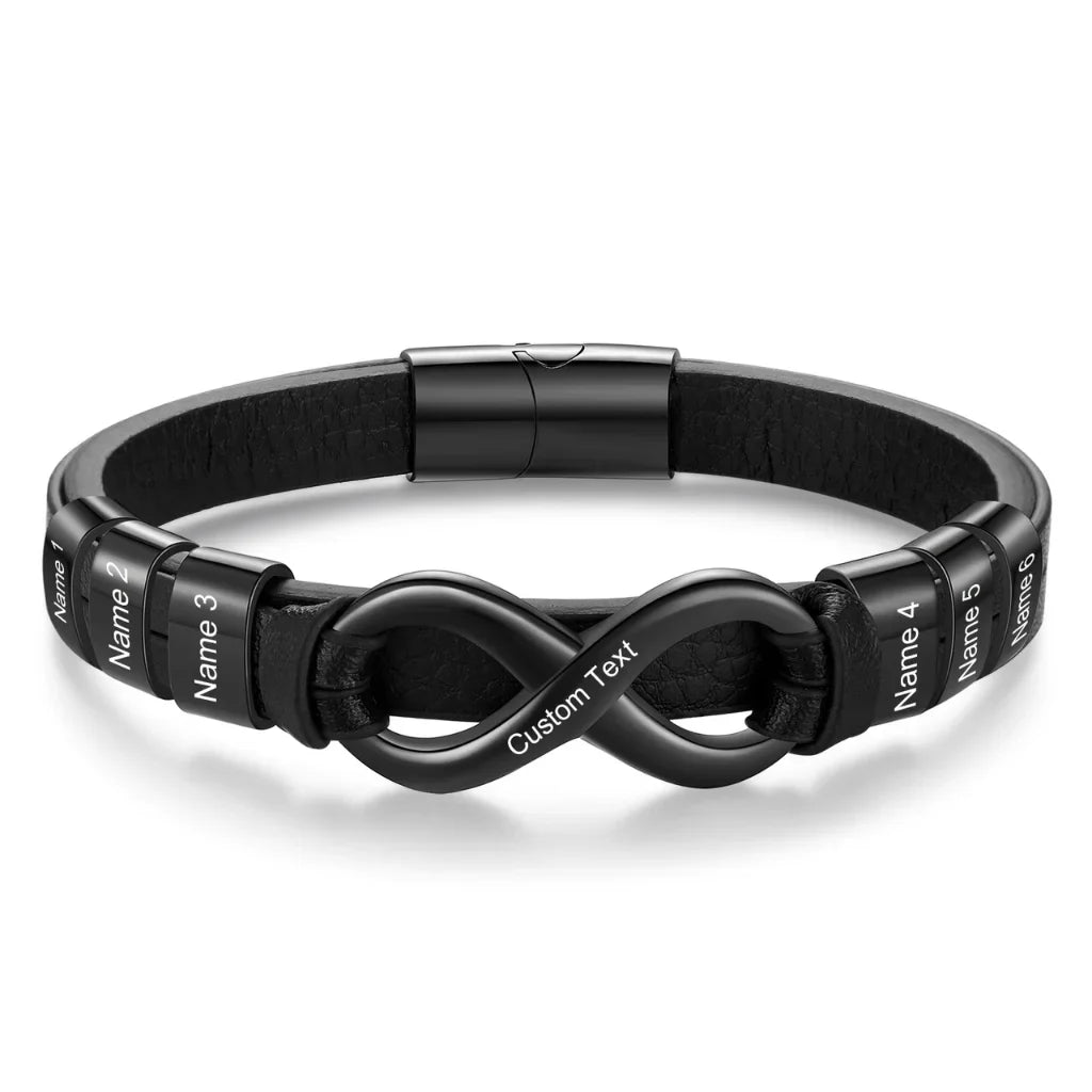 Engraved Leather Bracelet for Men with Personalized 2-6 Names