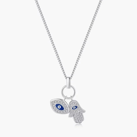 Evil Eye and Hamsa Hand Necklace Sterling Silver - Evil Eye and Hamsa Hand Choker Necklace