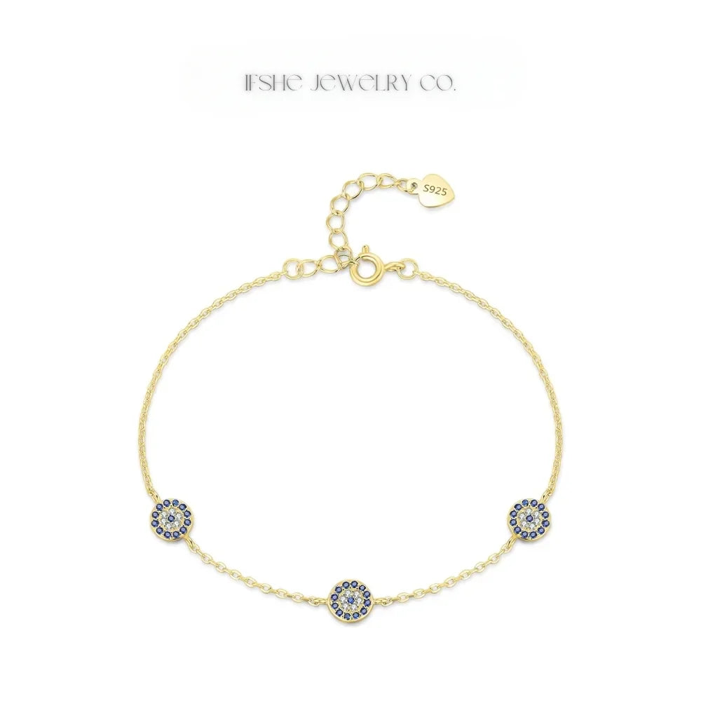 Sterling Silver Evil Eye Bracelet - Turkish Eye Bracelet - Evil Eye Charm Bracelet