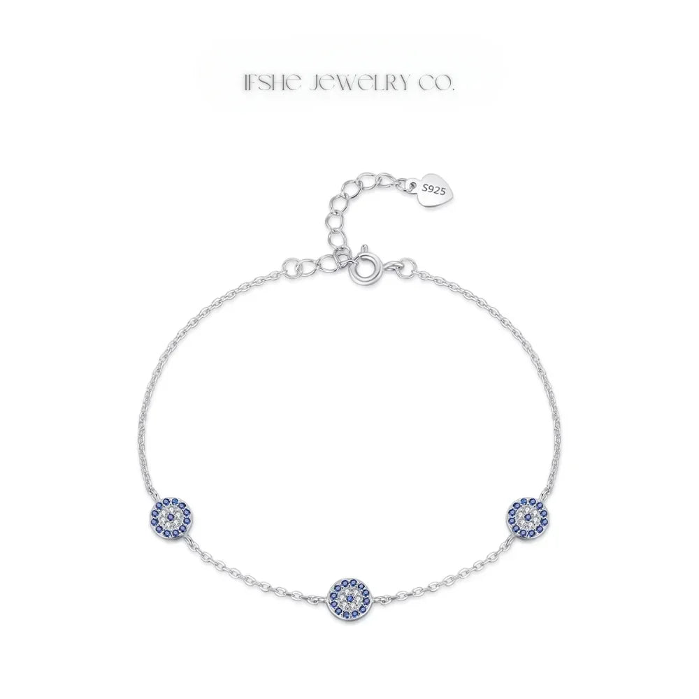 Sterling Silver Evil Eye Bracelet - Turkish Eye Bracelet - Evil Eye Charm Bracelet