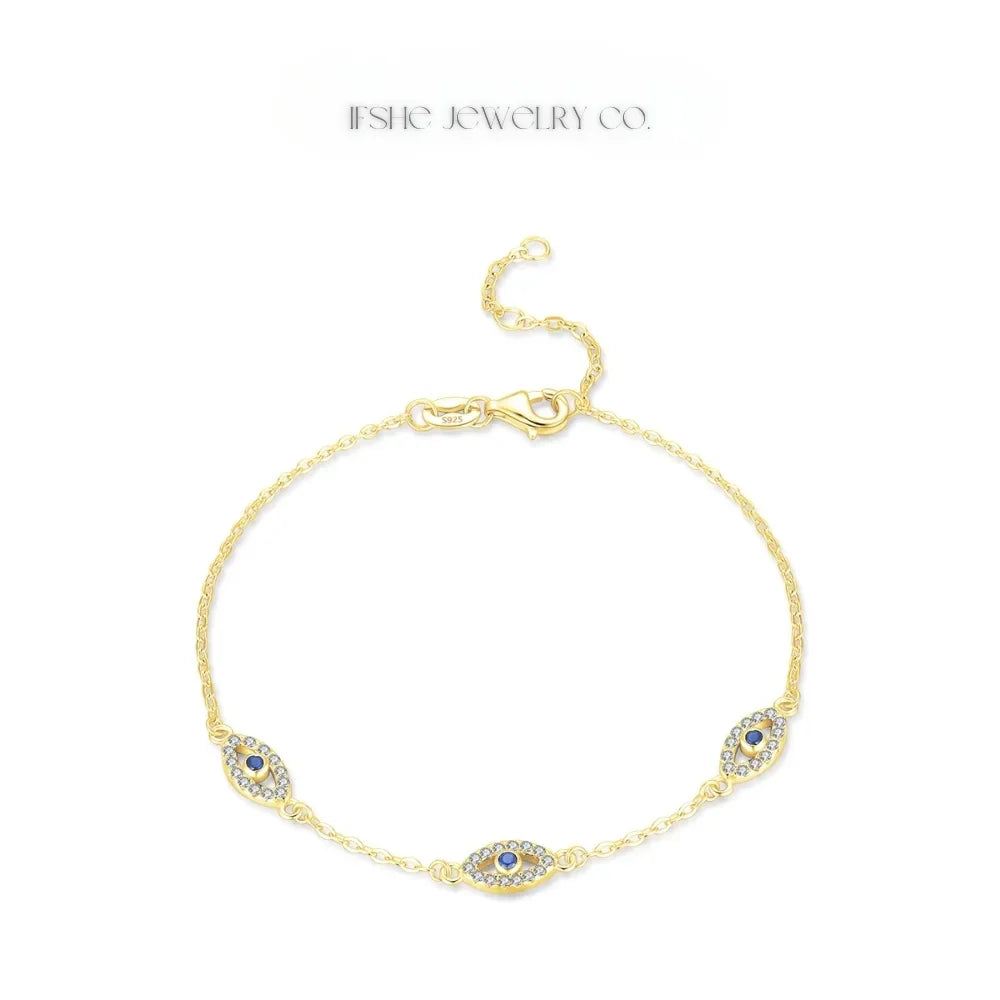 Sterling Silver Evil Eye Bracelet - Turkish Eye Bracelet - Evil Eye Charm Bracelet