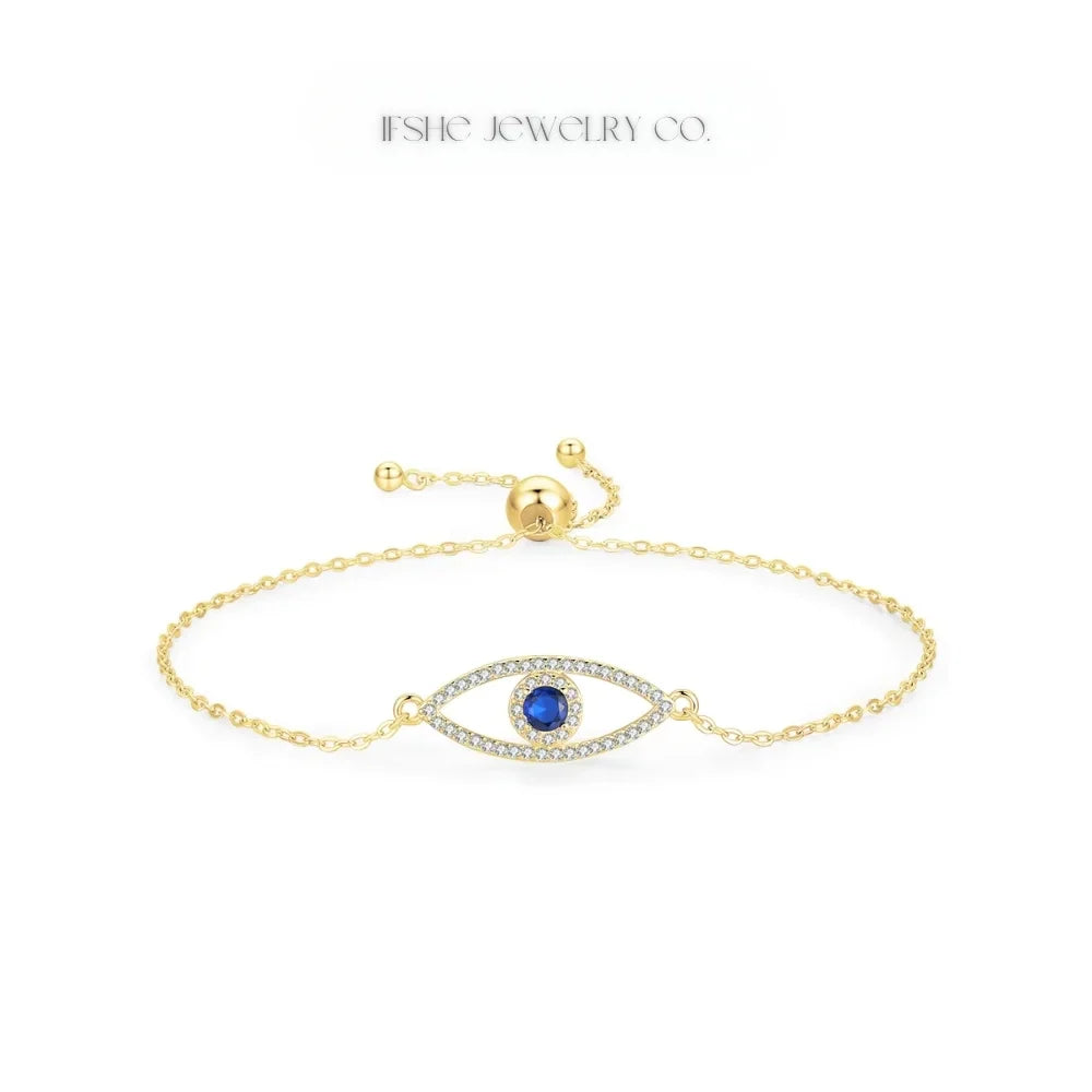 Sterling Silver Evil Eye Bracelet - Turkish Eye Bracelet - Evil Eye Charm Bracelet