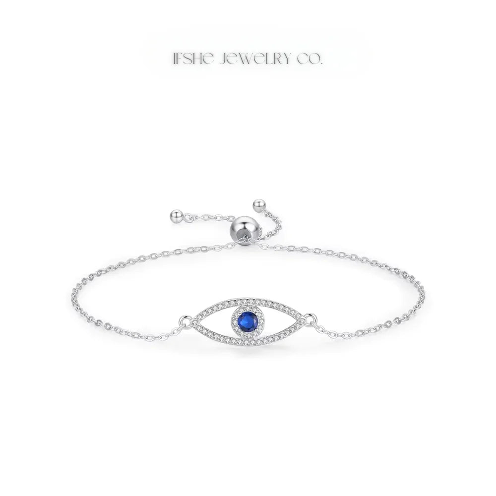 Sterling Silver Evil Eye Bracelet - Turkish Eye Bracelet - Evil Eye Charm Bracelet
