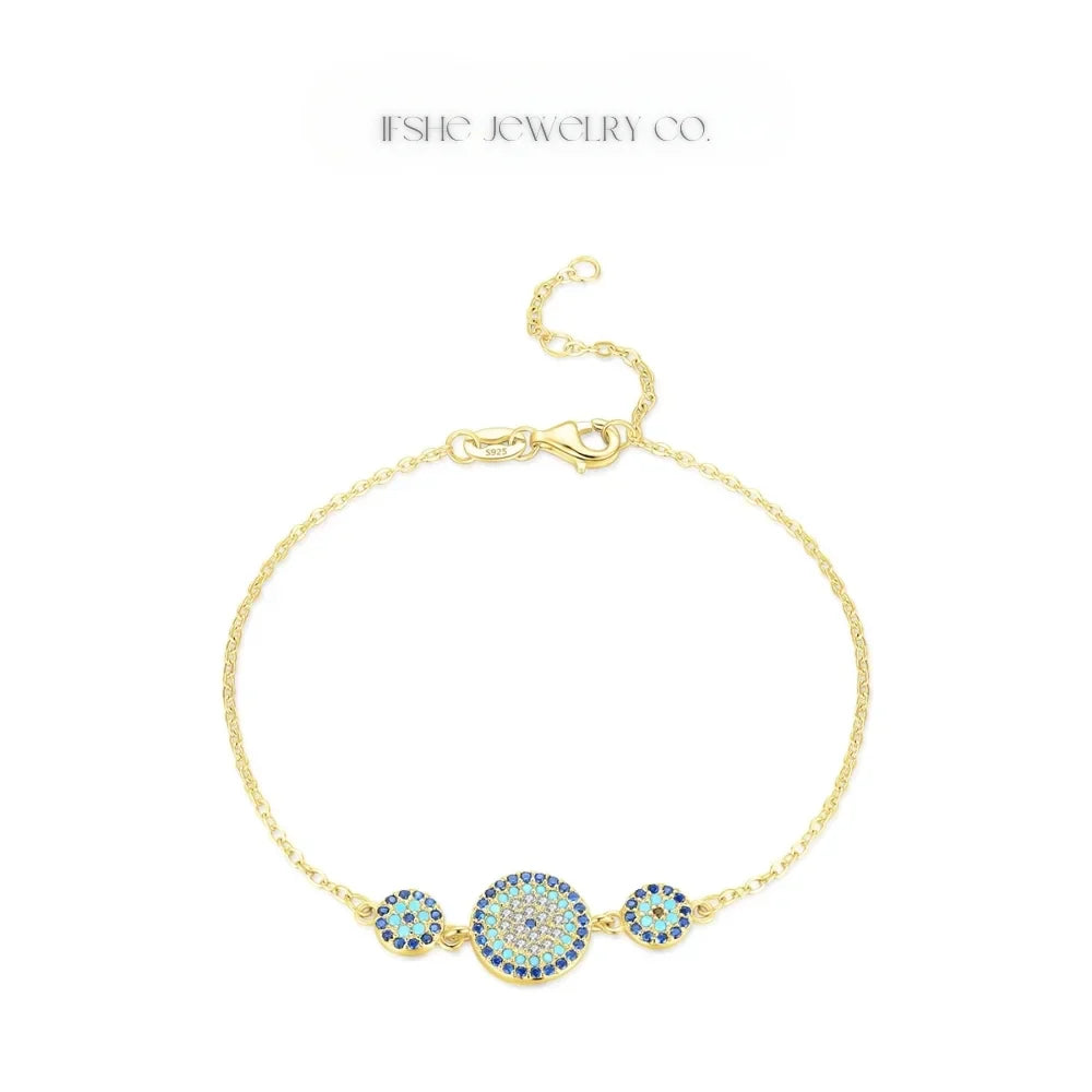 Sterling Silver Evil Eye Bracelet - Turkish Eye Bracelet - Evil Eye Charm Bracelet
