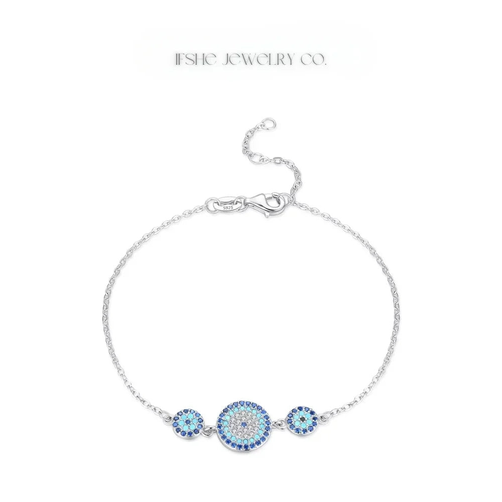 Sterling Silver Evil Eye Bracelet - Turkish Eye Bracelet - Evil Eye Charm Bracelet