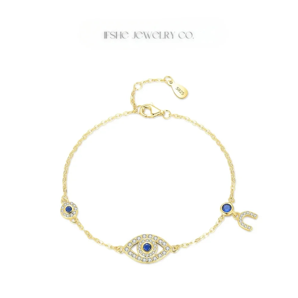 Sterling Silver Evil Eye Bracelet - Turkish Eye Bracelet - Evil Eye Charm Bracelet