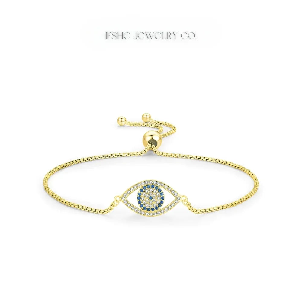 Sterling Silver Evil Eye Bracelet - Turkish Eye Bracelet - Evil Eye Charm Bracelet