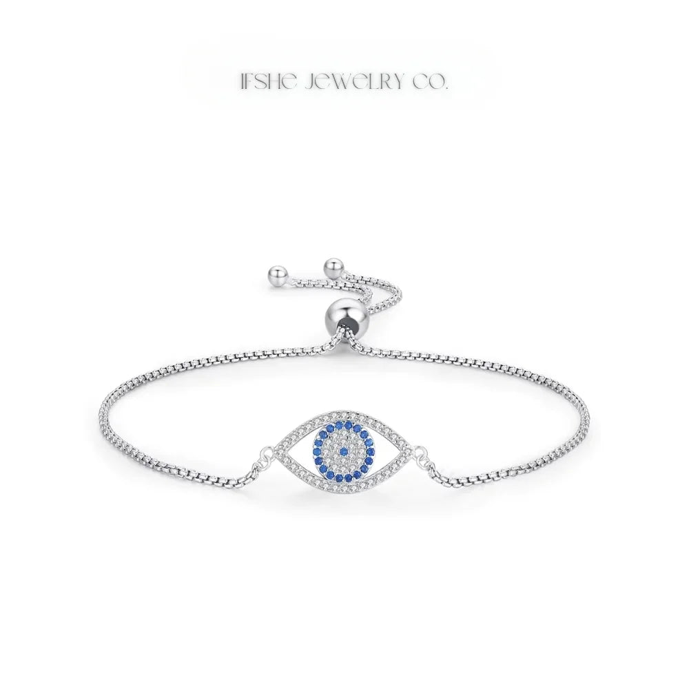 Sterling Silver Evil Eye Bracelet - Turkish Eye Bracelet - Evil Eye Charm Bracelet