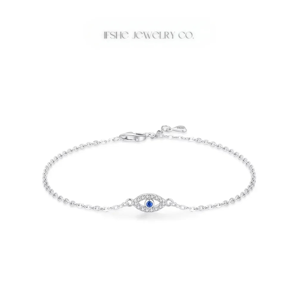 Sterling Silver Evil Eye Bracelet - Turkish Eye Bracelet - Evil Eye Charm Bracelet