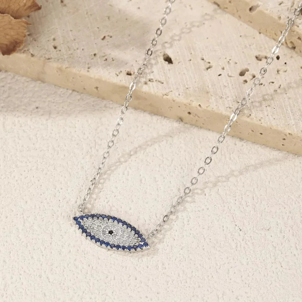 Evil Eye Choker Necklace 925 Sterling Silver with Blue Zircon Stones