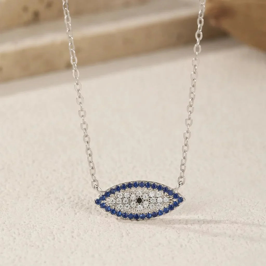 Evil Eye Choker Necklace 925 Sterling Silver with Blue Zircon Stones