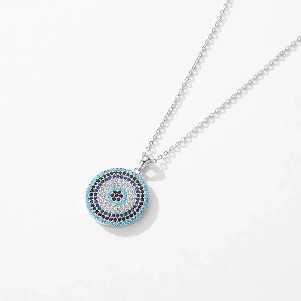 Sterling Silver Evil Eye Necklace - Turkish Blue Eye Pendant for Women