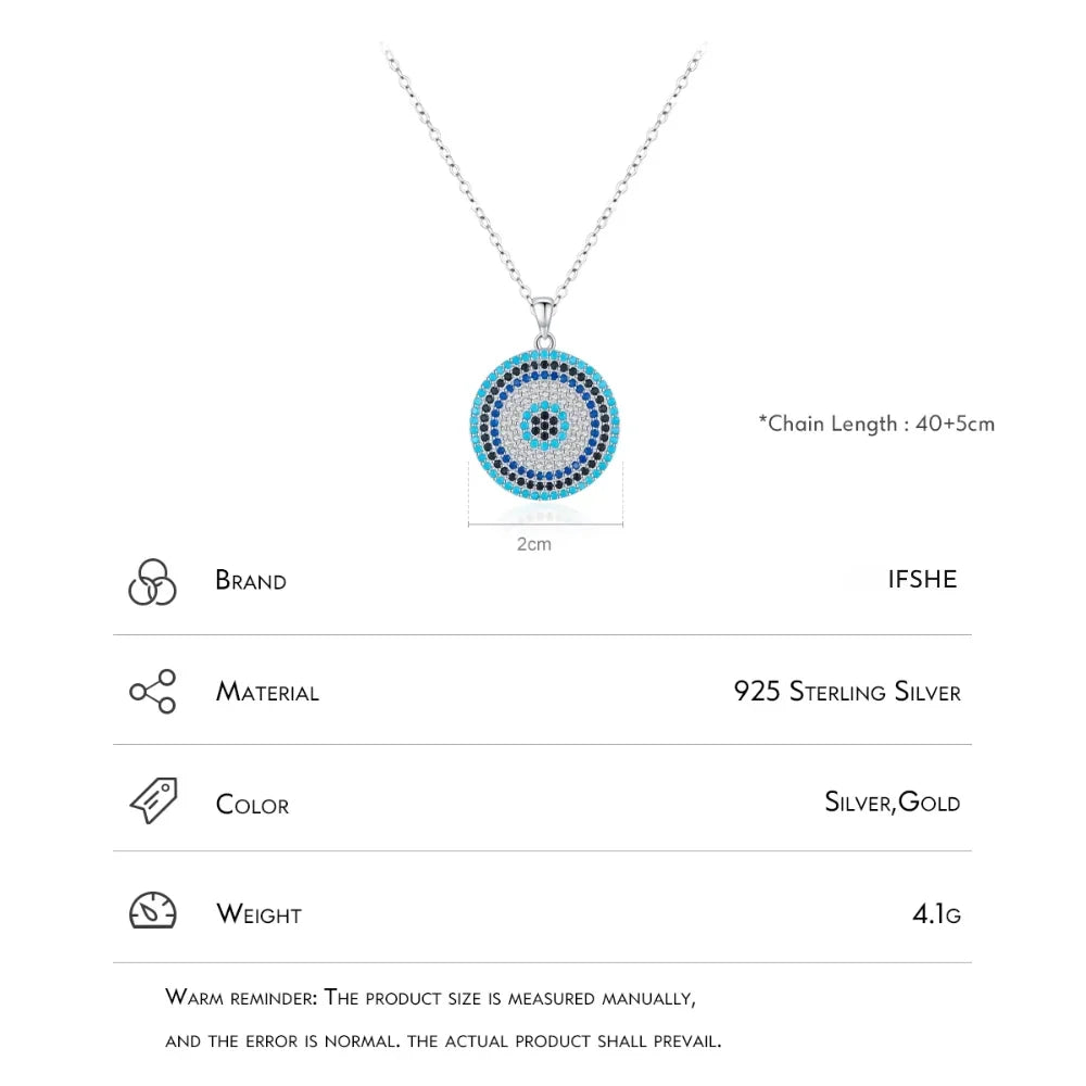 Sterling Silver Evil Eye Necklace - Turkish Blue Eye Pendant for Women