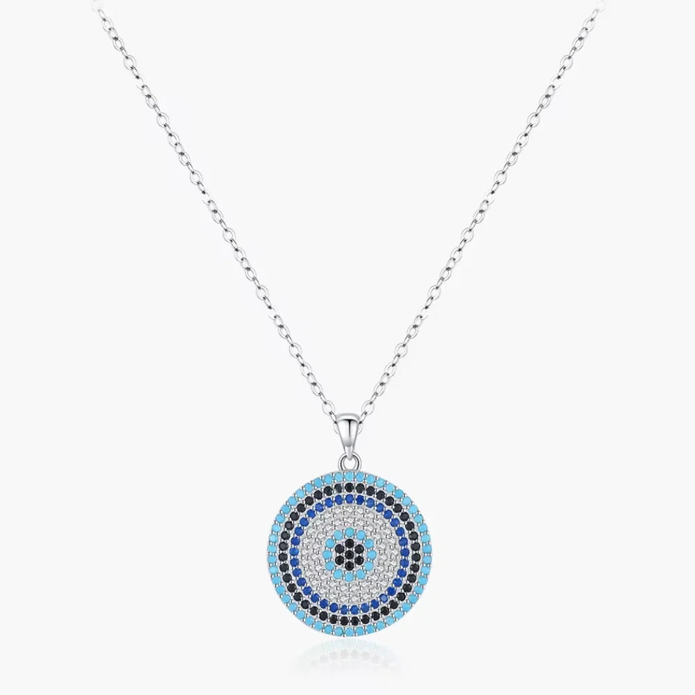 Sterling Silver Evil Eye Necklace - Turkish Blue Eye Pendant for Women