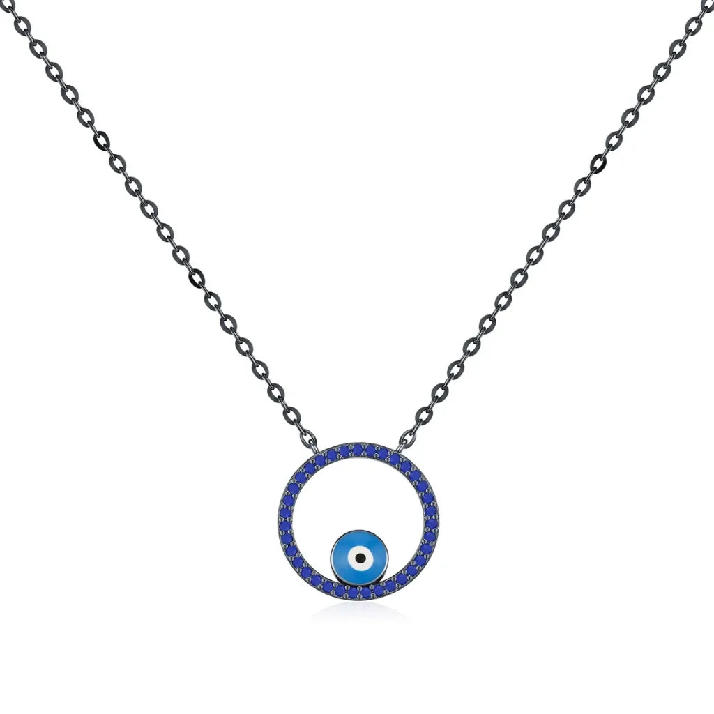 Cute Enamel Evil Eye Necklace with Lapis Lazuli - 925 Sterling Silver Pendant for Women