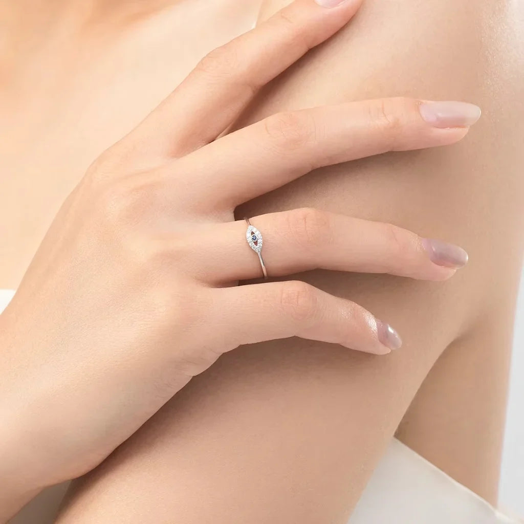 Evil Eye Ring 925 Sterling Silver - Turkish Eye Ring for Women