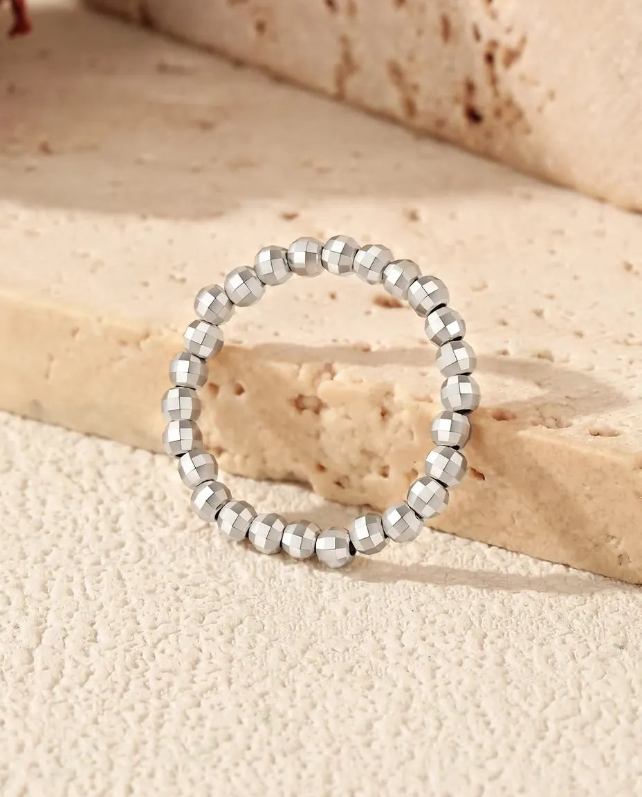 Faceted bead adjustable stacking ring in 925 sterling silver