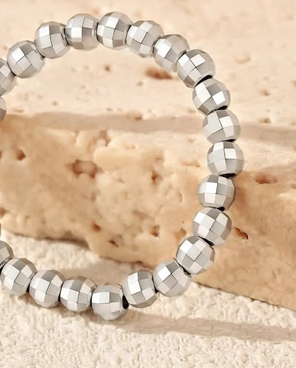 Faceted bead adjustable stacking ring in 925 sterling silver