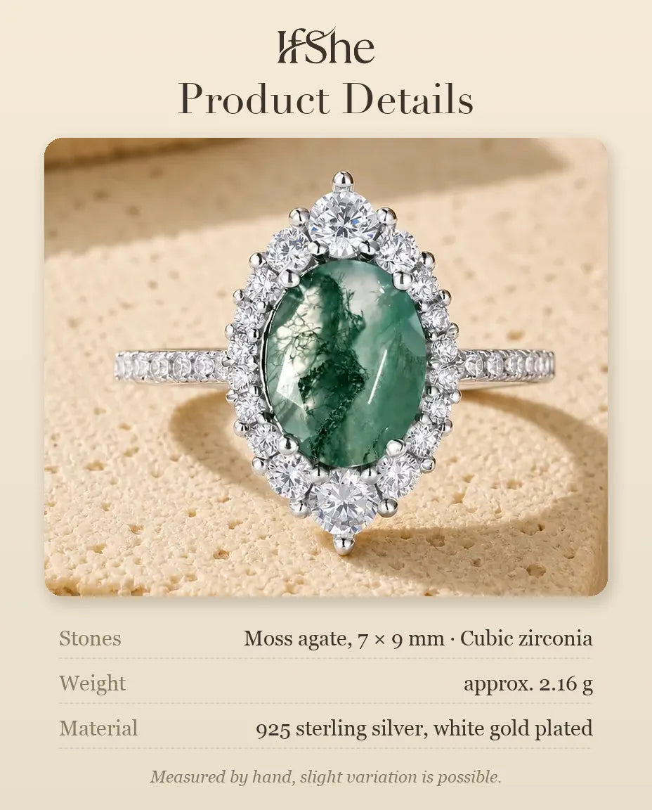 Moss Agate Ring - size and material details