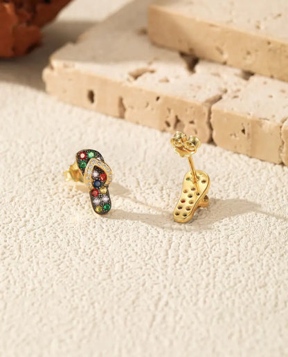 multicolor stone flip flop stud earrings in 18k gold plated sterling silver