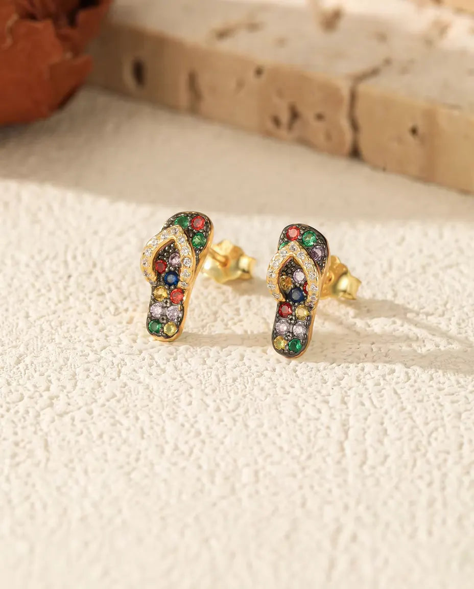 multicolor stone flip flop stud earrings in 18k gold plated sterling silver