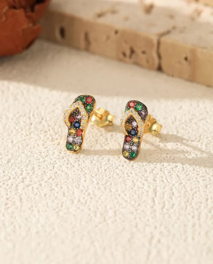 multicolor stone flip flop stud earrings in 18k gold plated sterling silver