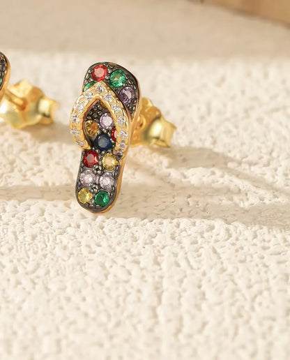 multicolor stone flip flop stud earrings in 18k gold plated sterling silver