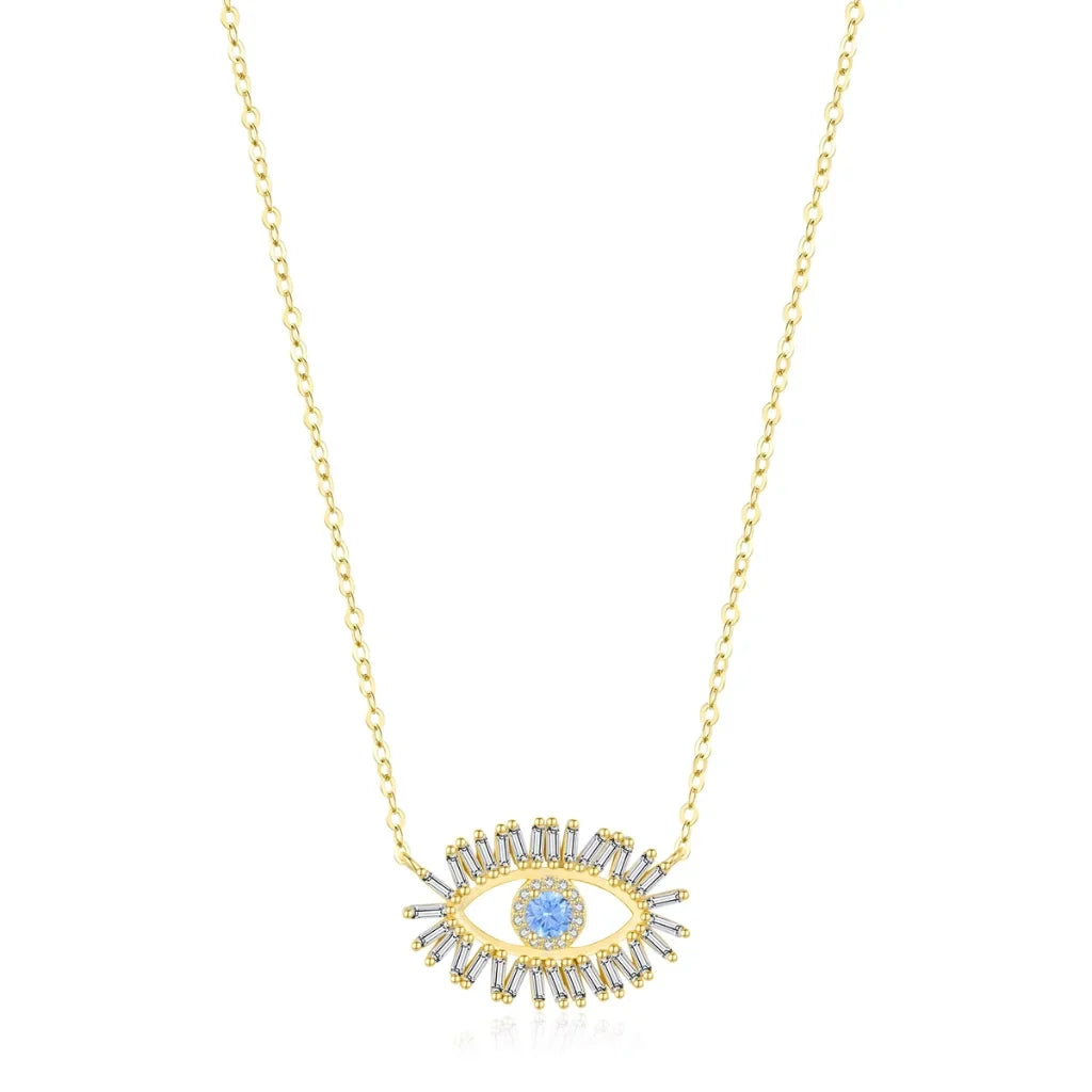 Glimmering Gold-Plated Sterling Silver Evil Eye Necklace for Women