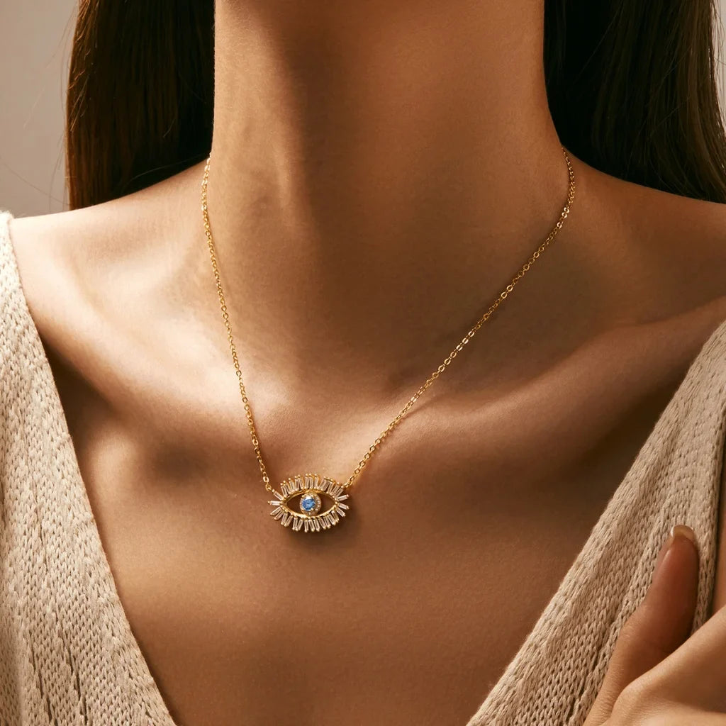 Glimmering Gold-Plated Sterling Silver Evil Eye Necklace for Women